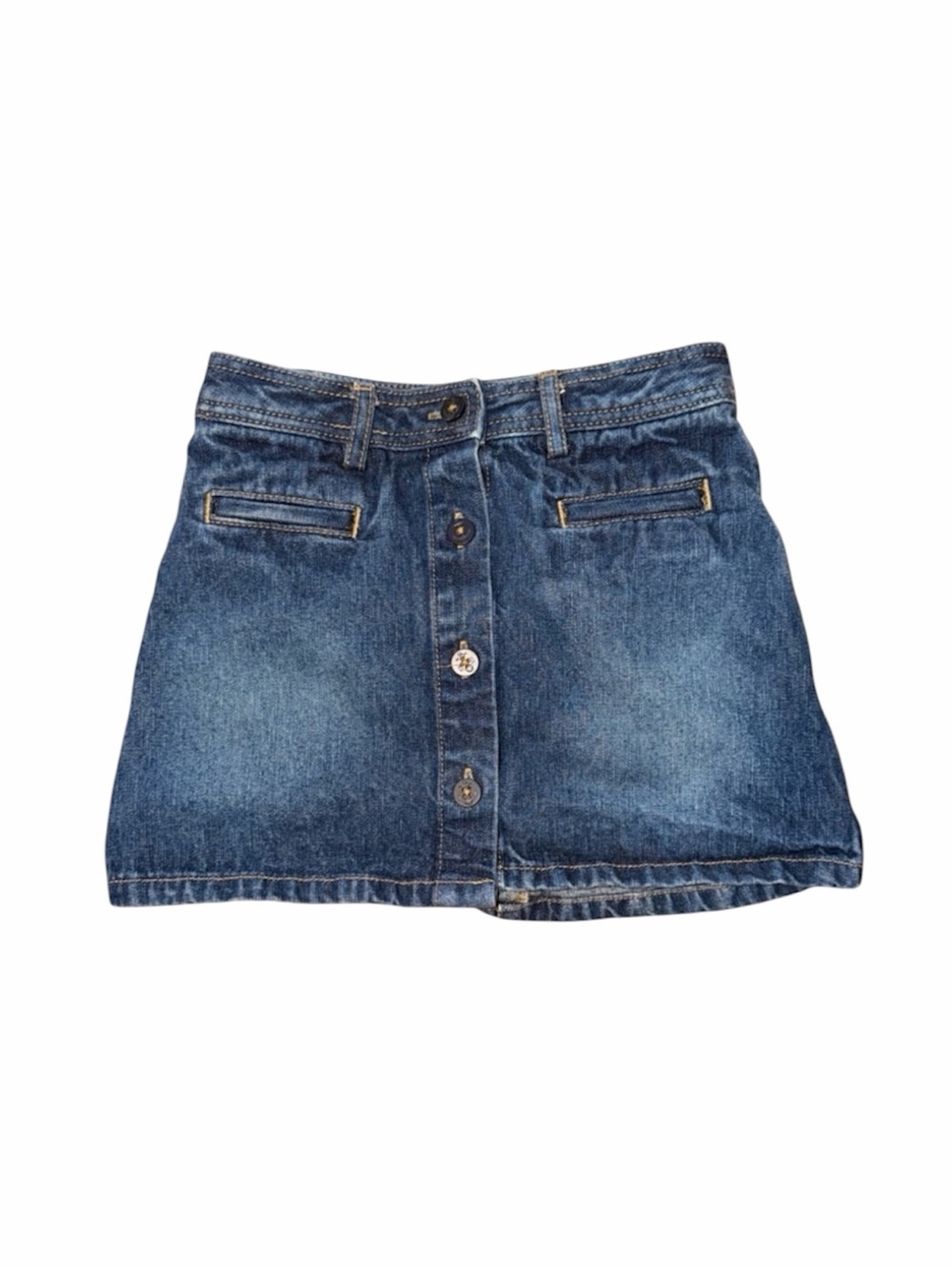Lands' End Girls Button-Front Denim Skirt, Dark Blue - Size 5